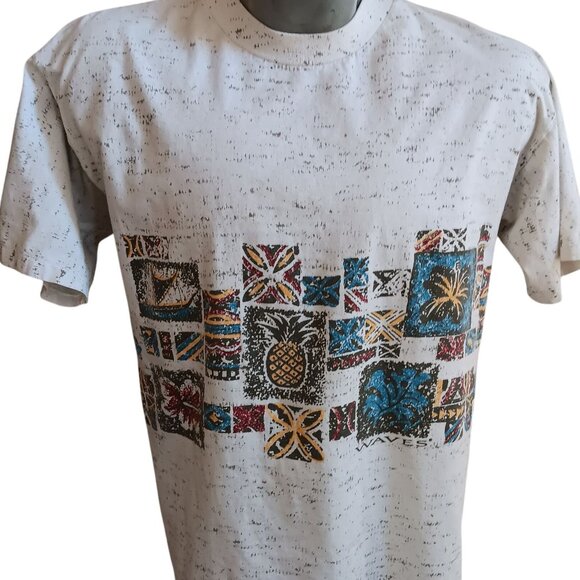 SURFER Vintage Mens T-shirt LARGE 1990s WAVES FULL WRAP SURF GRAPHIC gray - Picture 1 of 7